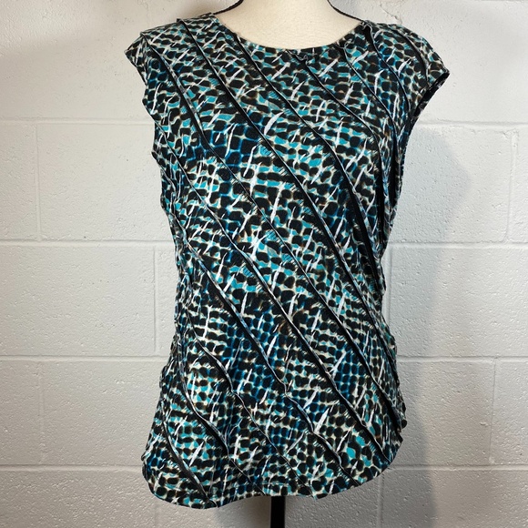 Worthington Layered Teal Cheetah Print Blouse - Picture 1 of 11